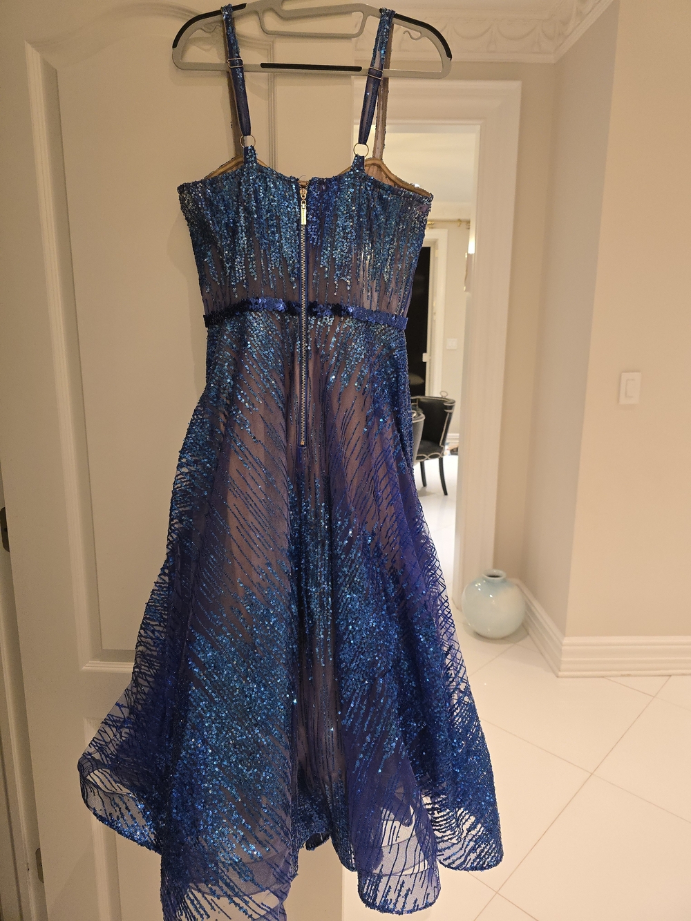 Bronx and Banco Blue Indigo Sequin Midi Dress Gown